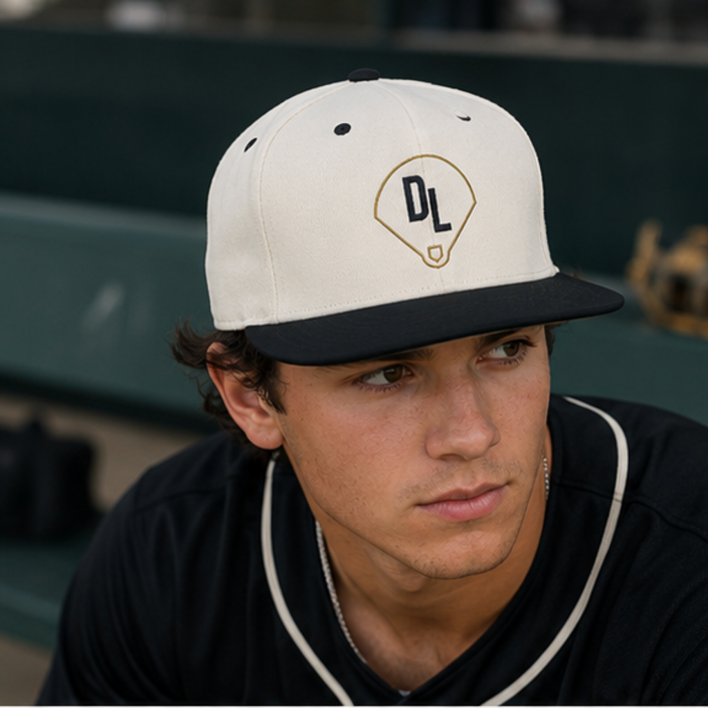 DL Baseball Snapback Hat - Cream & Black