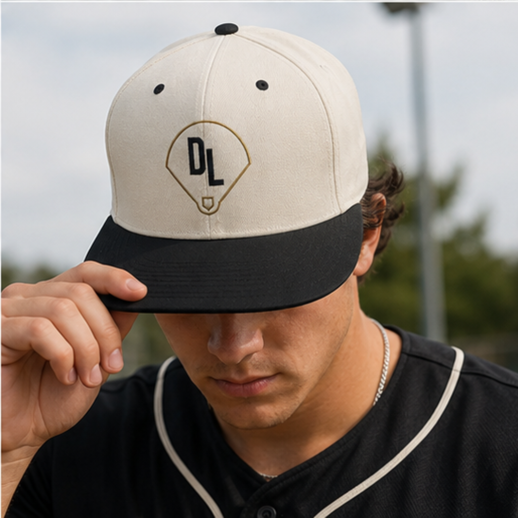 DL Baseball Snapback Hat - Cream & Black
