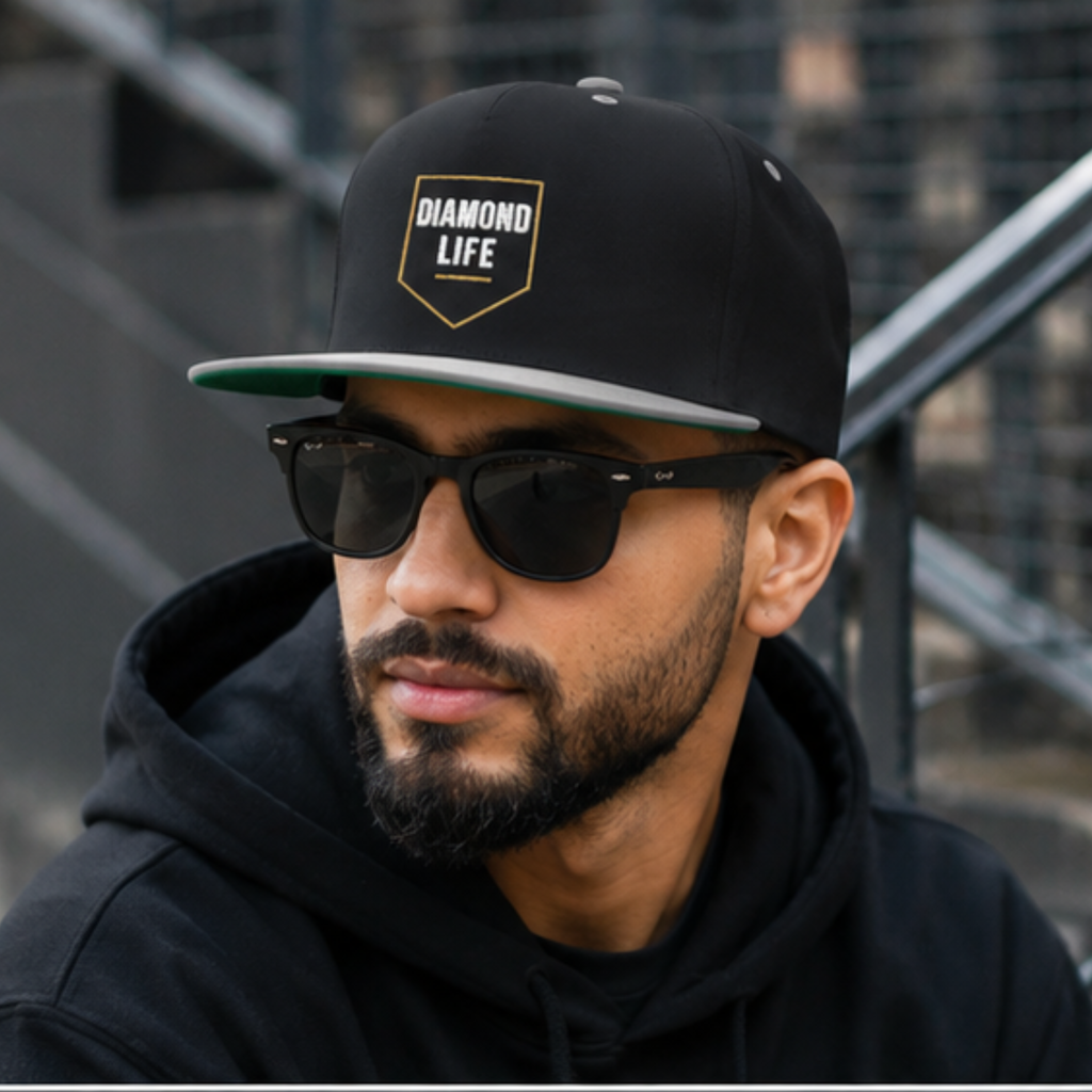 Diamond Life Baseball Snapback Hat - Black/Grey